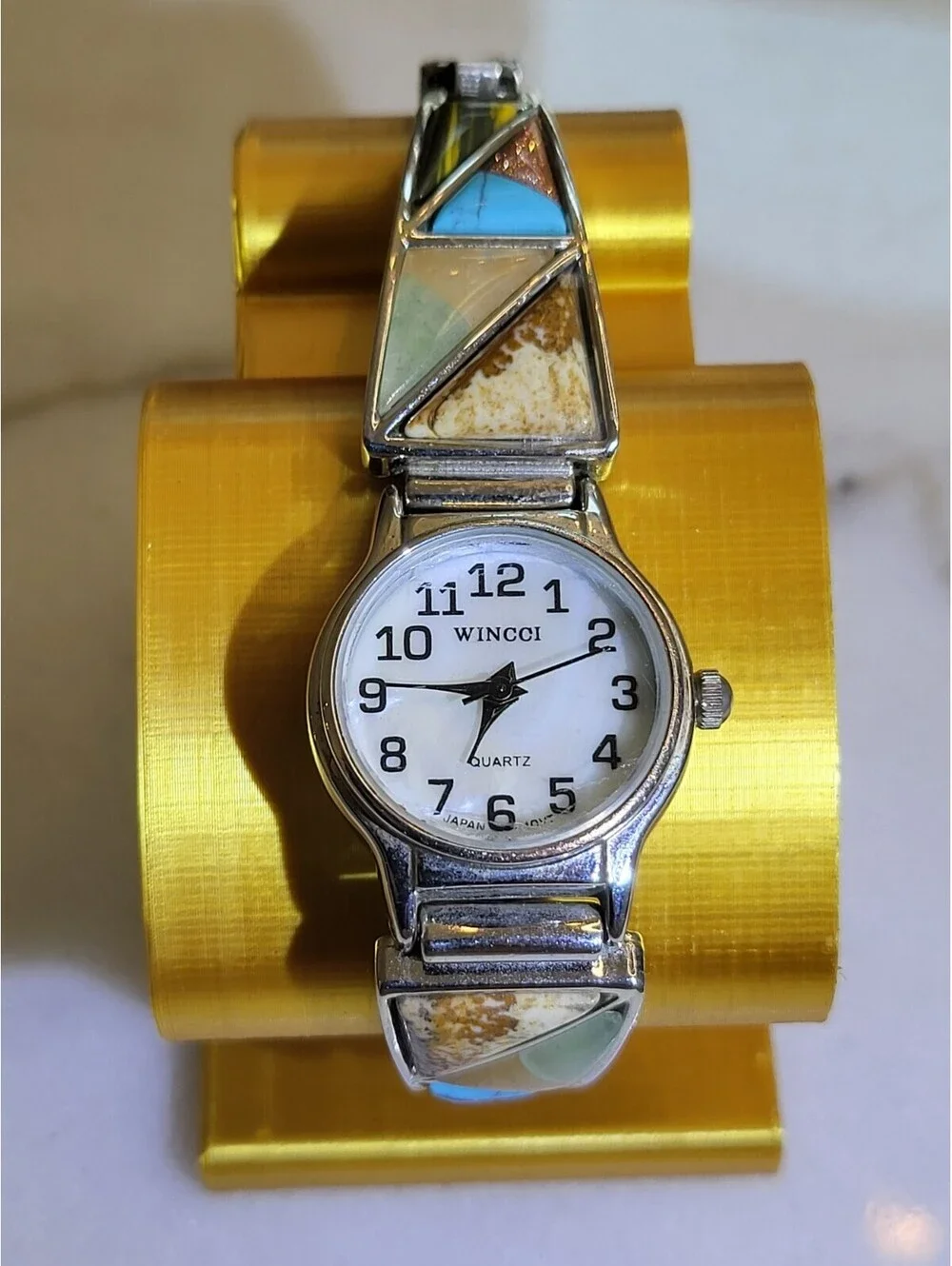 Vtg Wincci Womans Watch w Stones New Batt.Silvertone Stretch Bracelet 20mmWorks